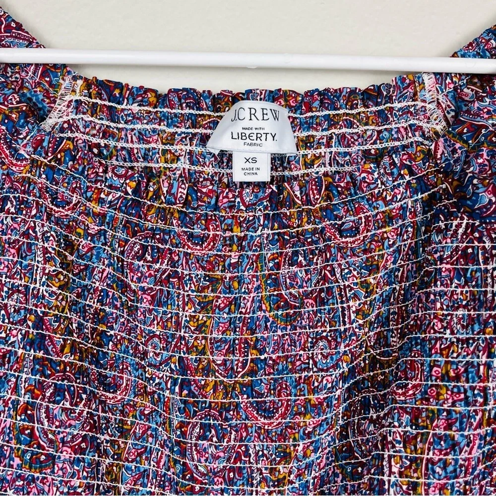 J.Crew Liberty London Puff-sleeve Smocked Top in Tropical Prince Paisley Print